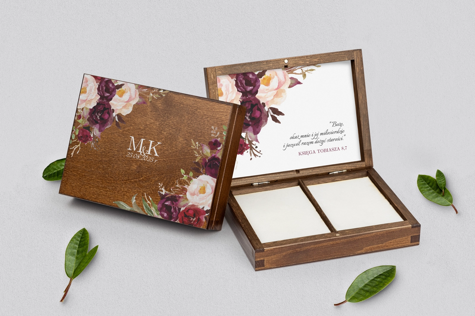 Pudełko na obrączki prostokątne brązowe - Fabello Motyw 2