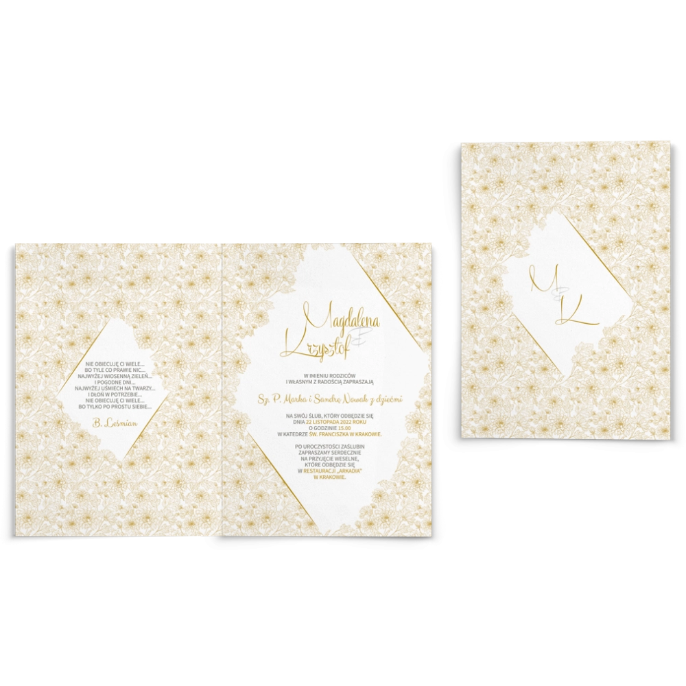 Zaproszenia ślubne Fancy - Składane Złoty