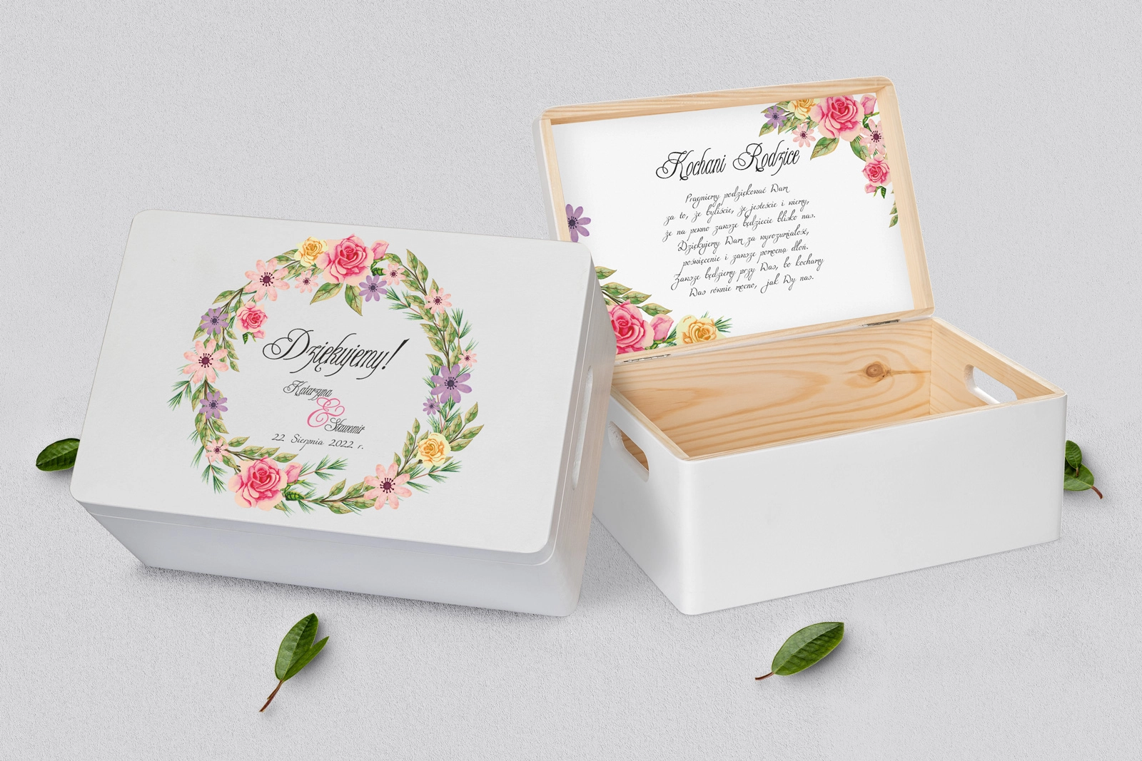 Skrzyneczka dla Rodziców - biała Akwarelowe Wianki Motyw 5