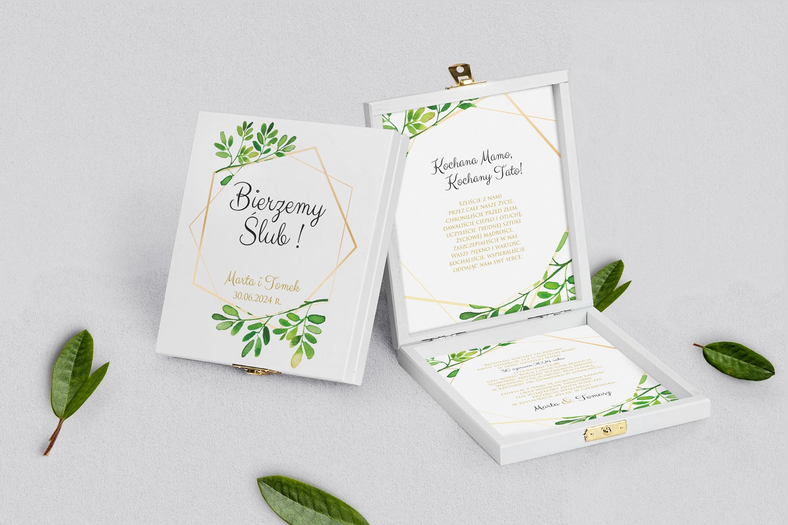 Zaproszenie dla Rodziców - białe Flowers & Frame Motyw 3