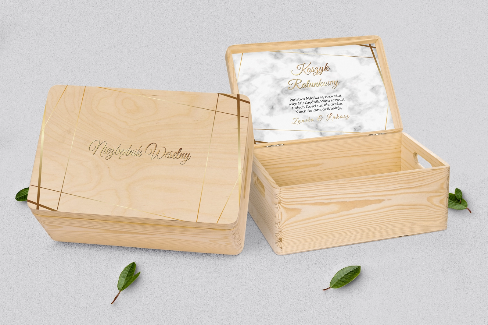 Koszyczek ratunkowy weselny naturalny - Marmur & Złoto Motyw 2