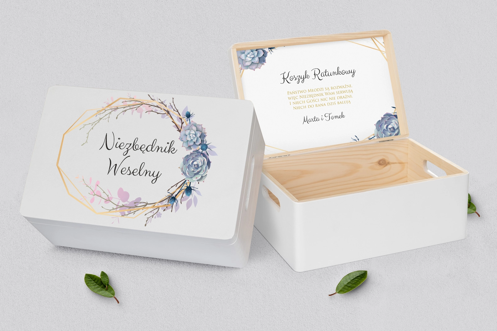 Koszyczek ratunkowy weselny biały - Flowers & Frame Motyw 6