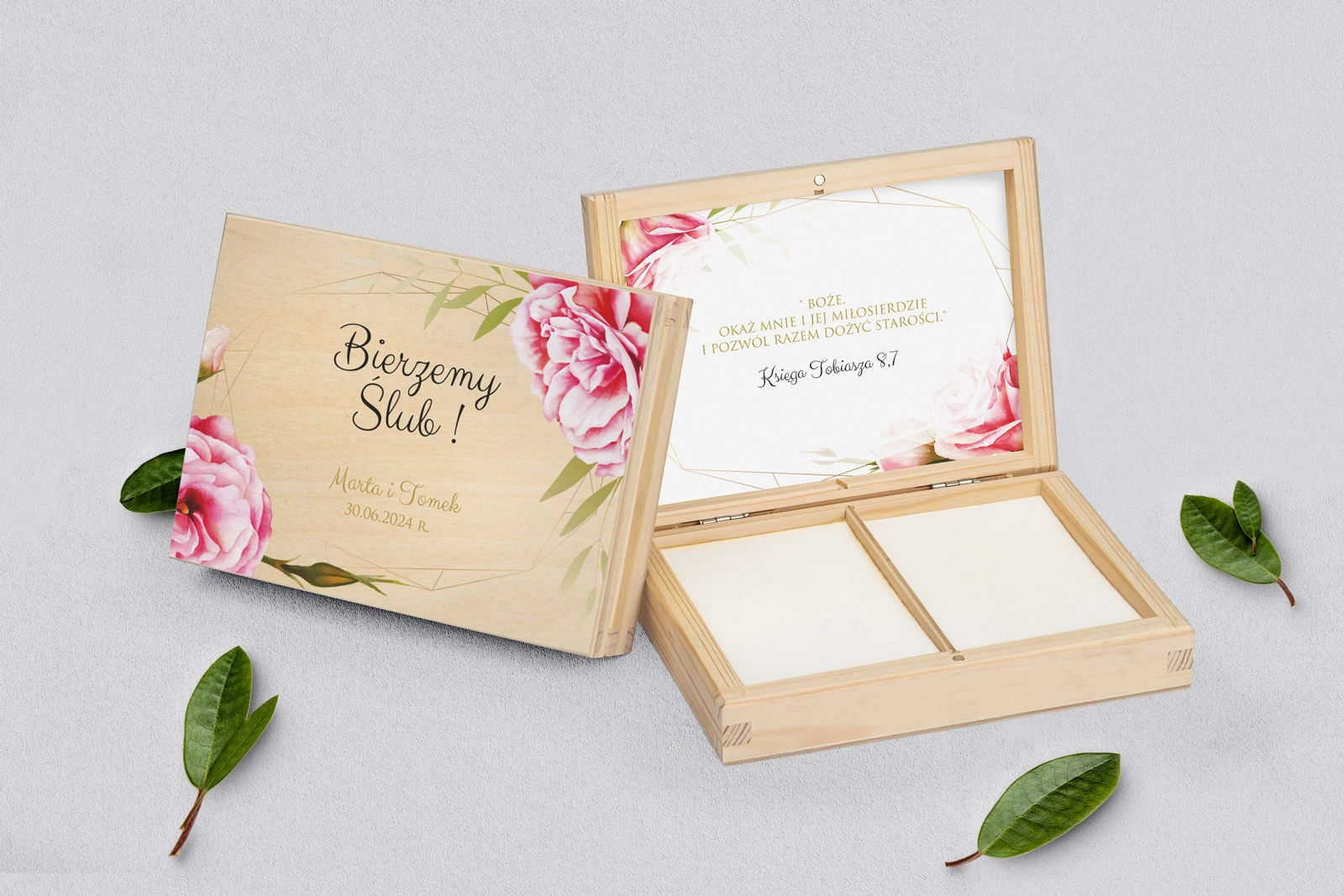 Pudełko na obrączki prostokątne naturalne - Flowers & Frame Motyw 5