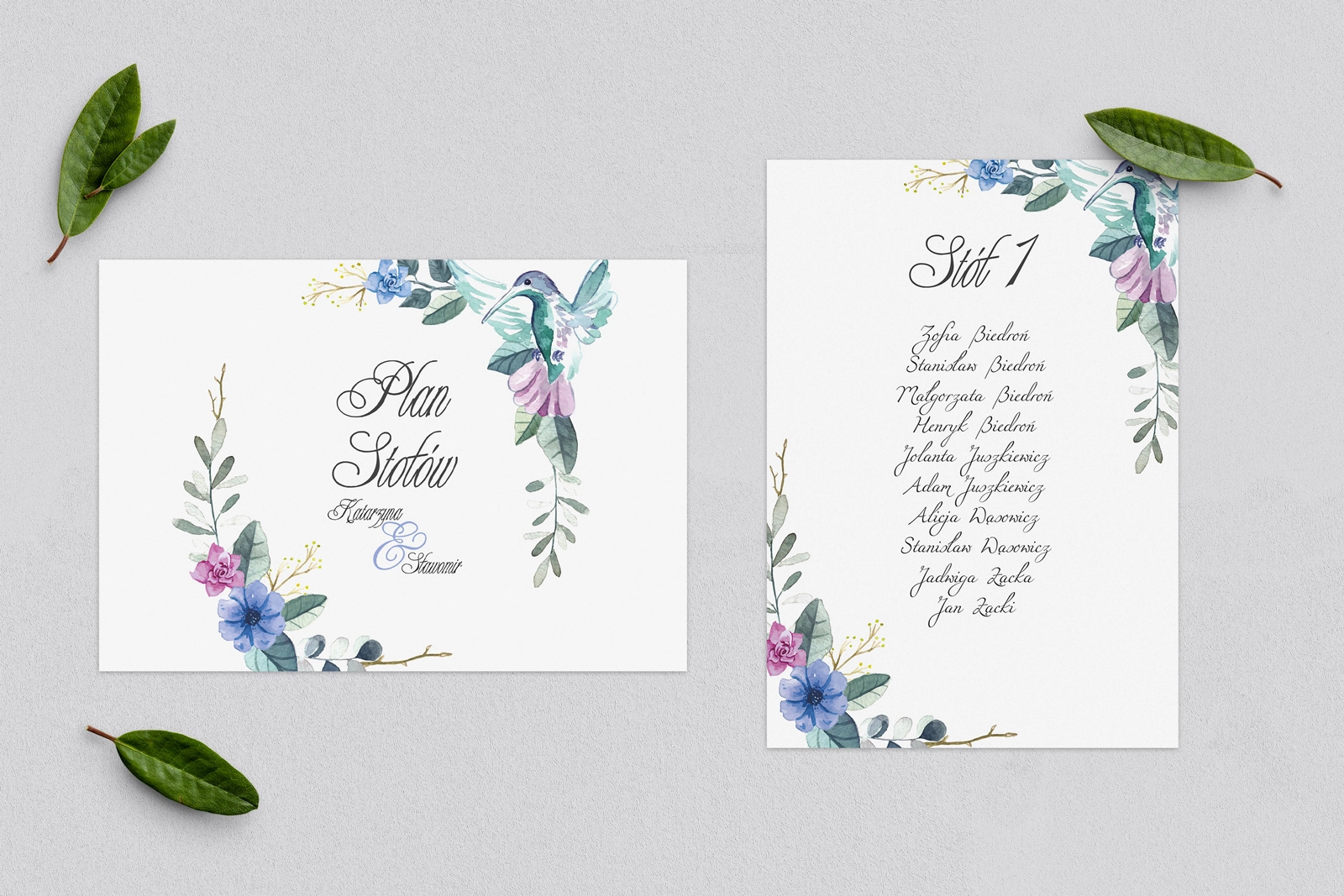 Plan Stołów - Karteczka Akwarelowe Wianki Motyw 8