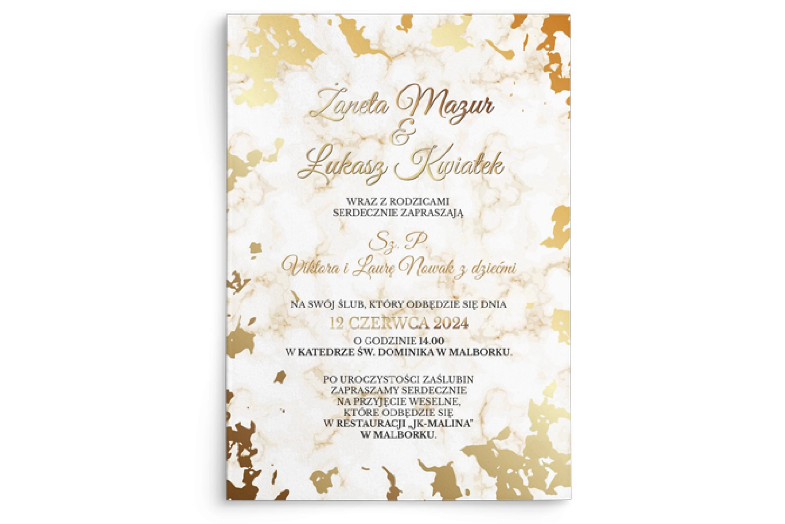 Zaproszenia ślubne Marmur & Złoto - Motyw 5