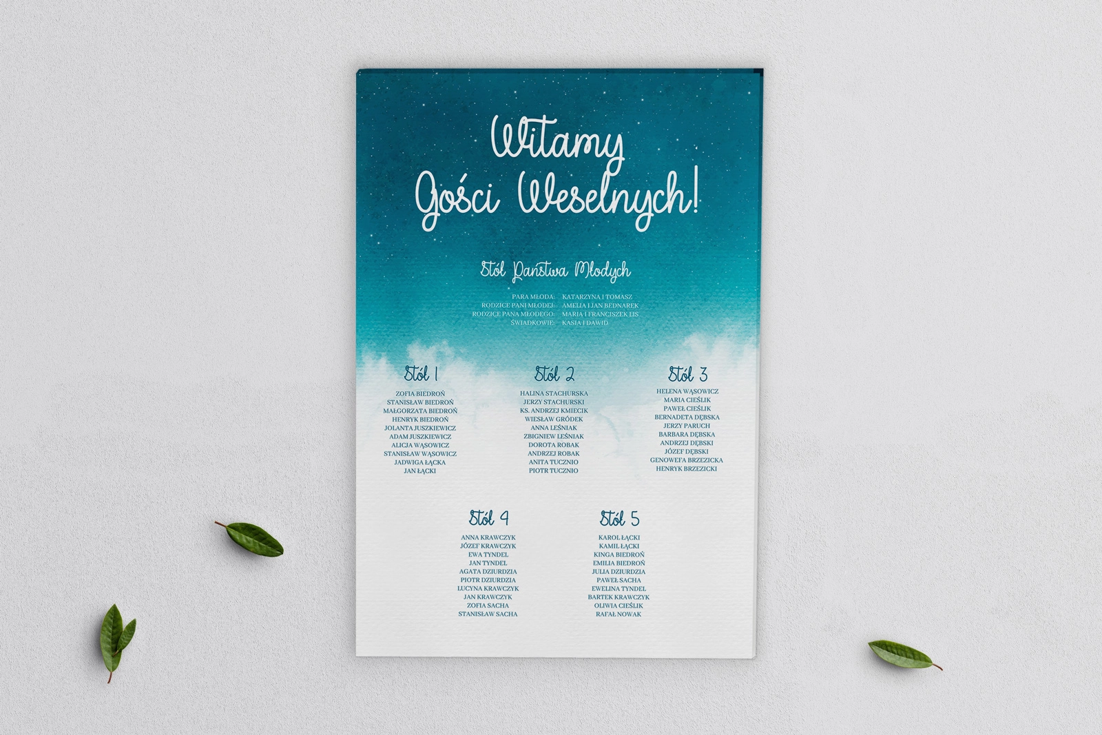 Plan stołów weselnych na płótnie Cloud Motyw 1