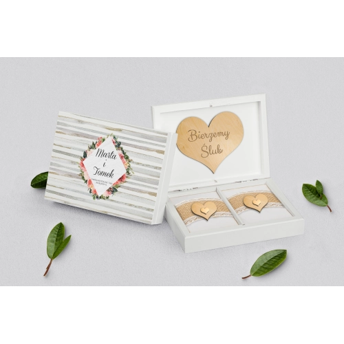 Pudełko na obrączki prostokątne białe - Akwarelka - Motyw 2