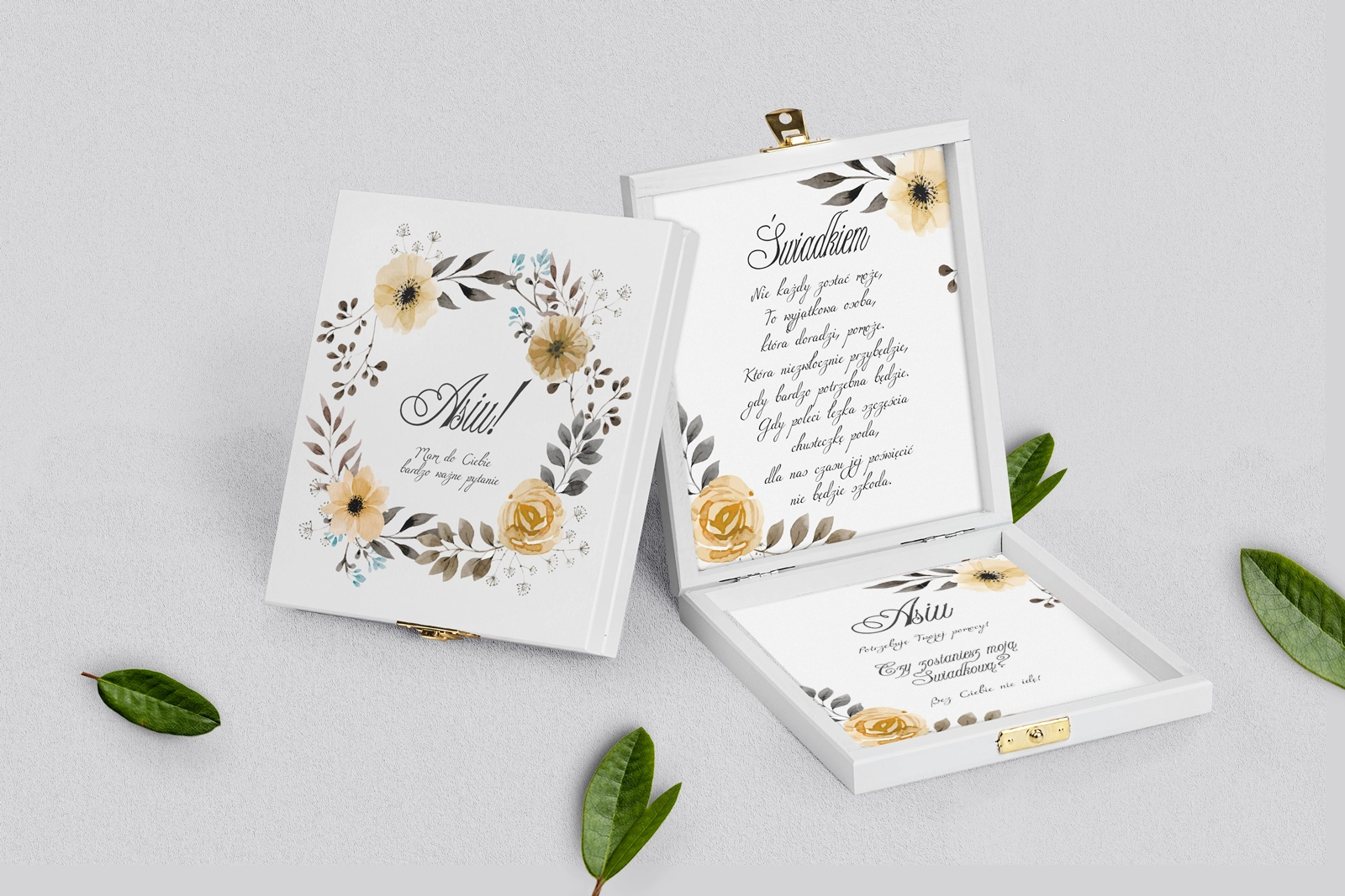 Prośba o świadkowanie - białe puzzle Akwarelowe Wianki Motyw 4