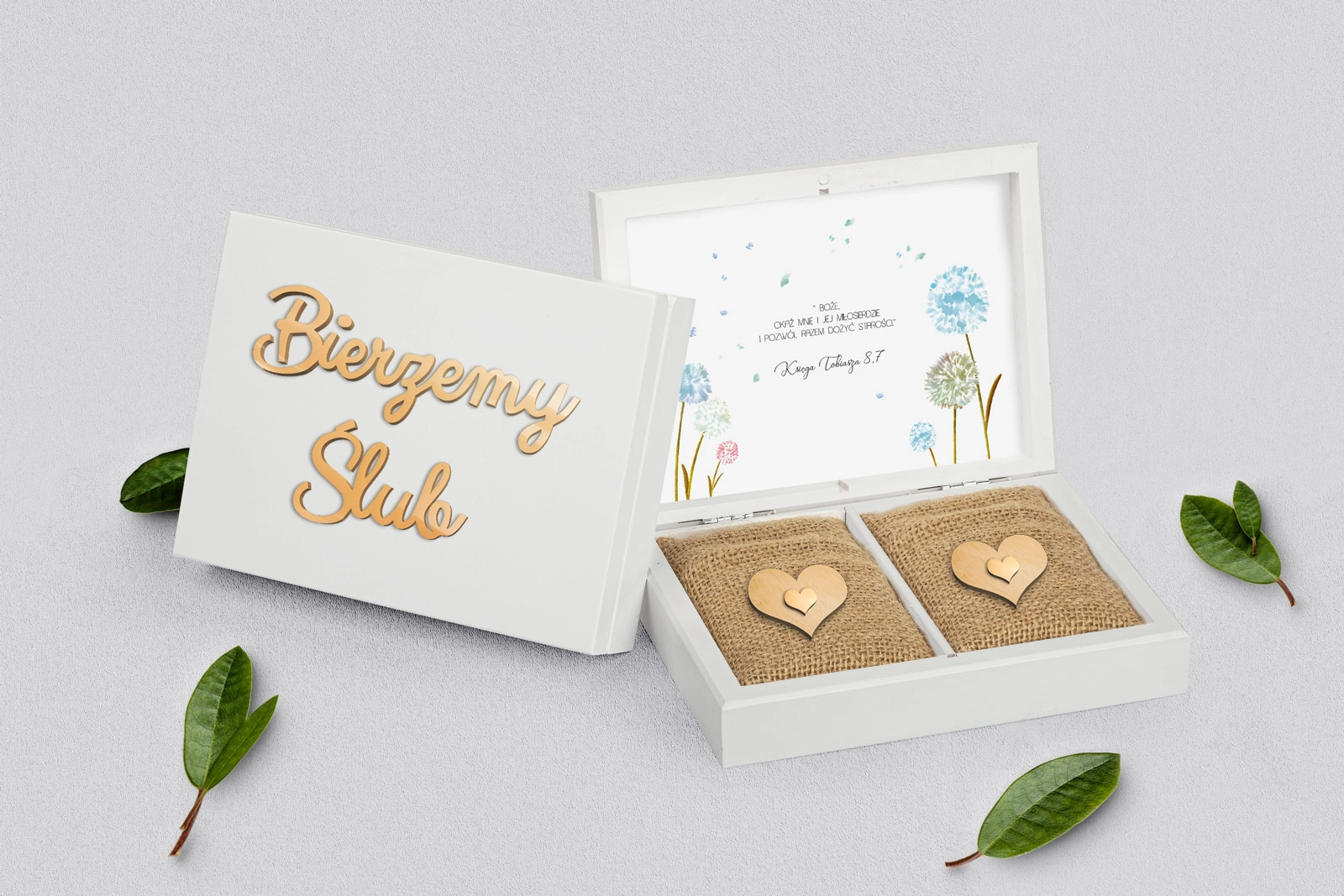 Pudełko na obrączki prostokątne białe - Biały Czas - Motyw 4