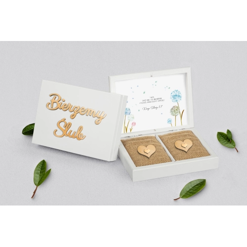 Pudełko na obrączki prostokątne białe - Biały Czas - Motyw 4