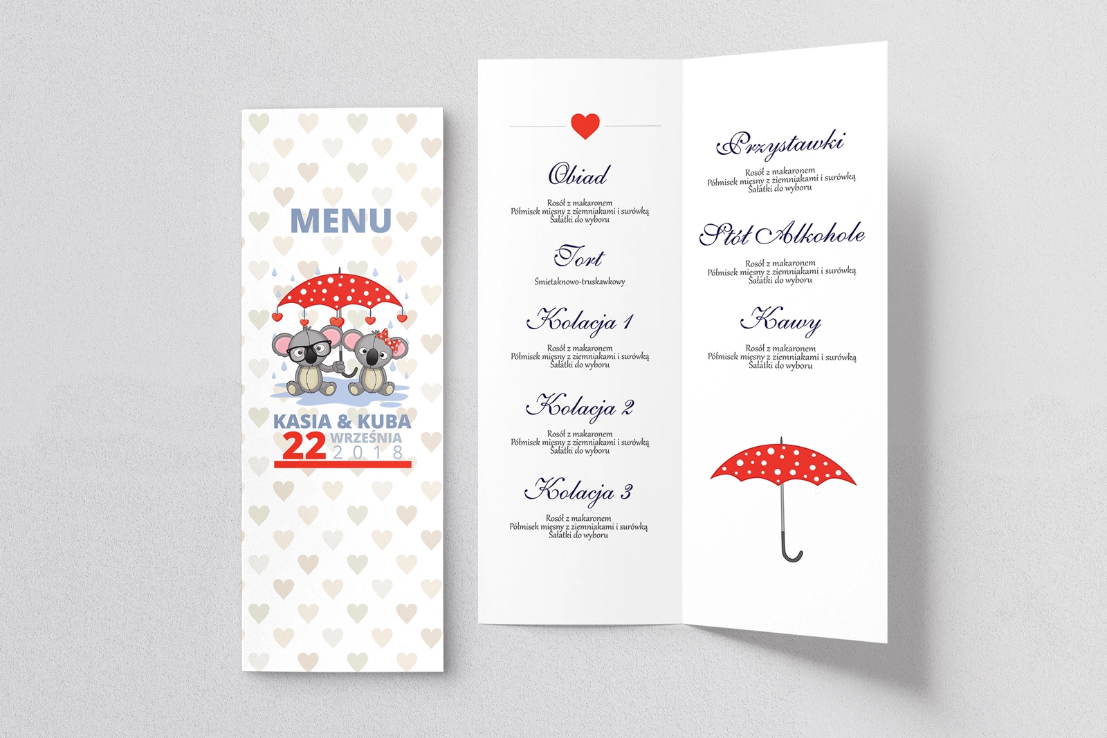 Menu Weselne Uroczy Deszcz Motyw 13