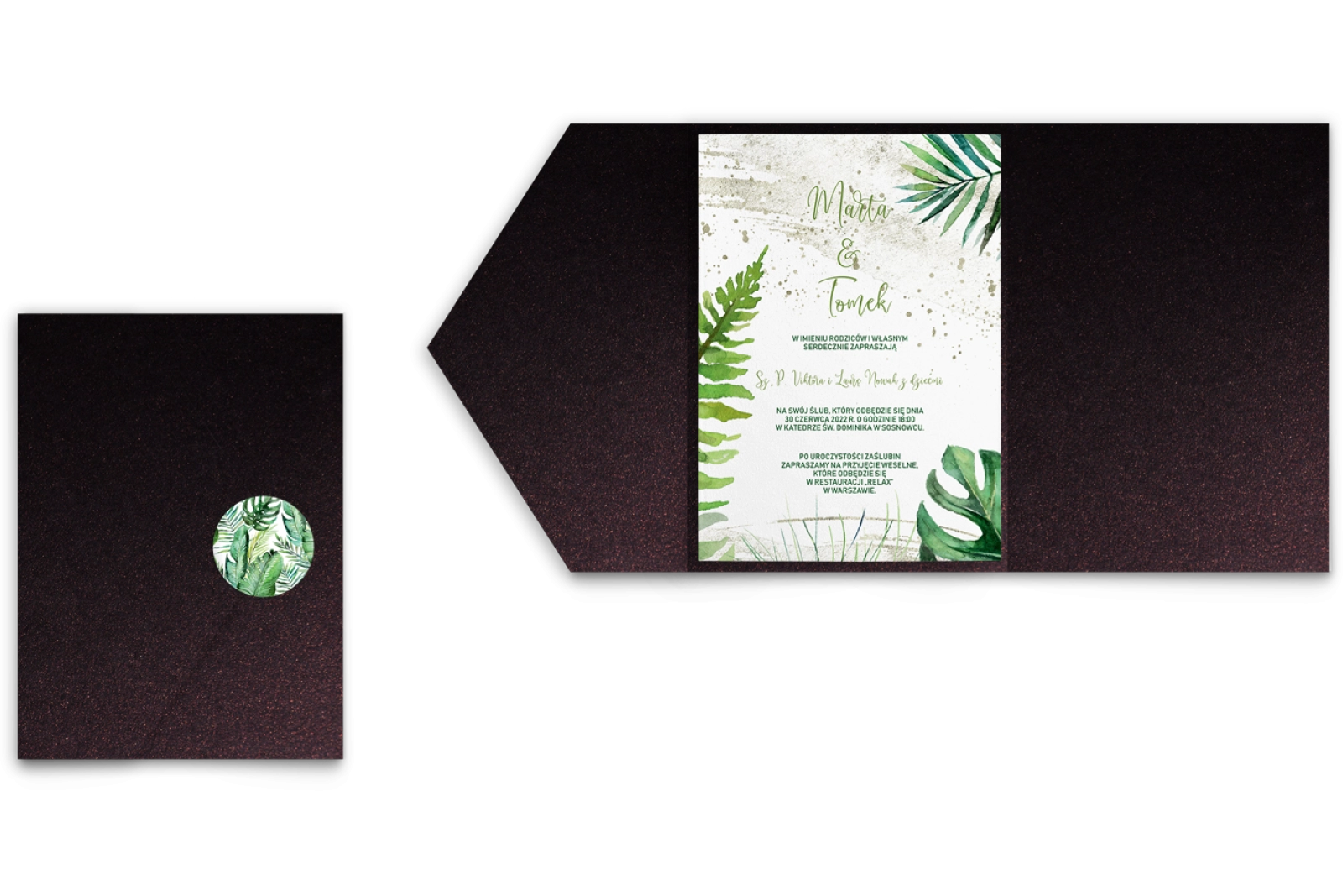 Zaproszenia ślubne w etui Tropical - motyw 1