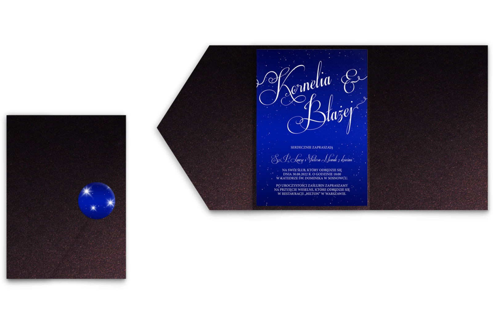 Zaproszenia ślubne w etui Gwieździsta noc - motyw 1