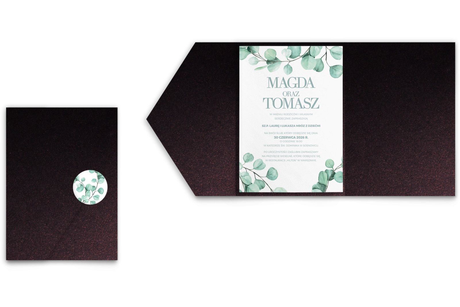 Zaproszenia ślubne w Etui Eukaliptus - Motyw 2