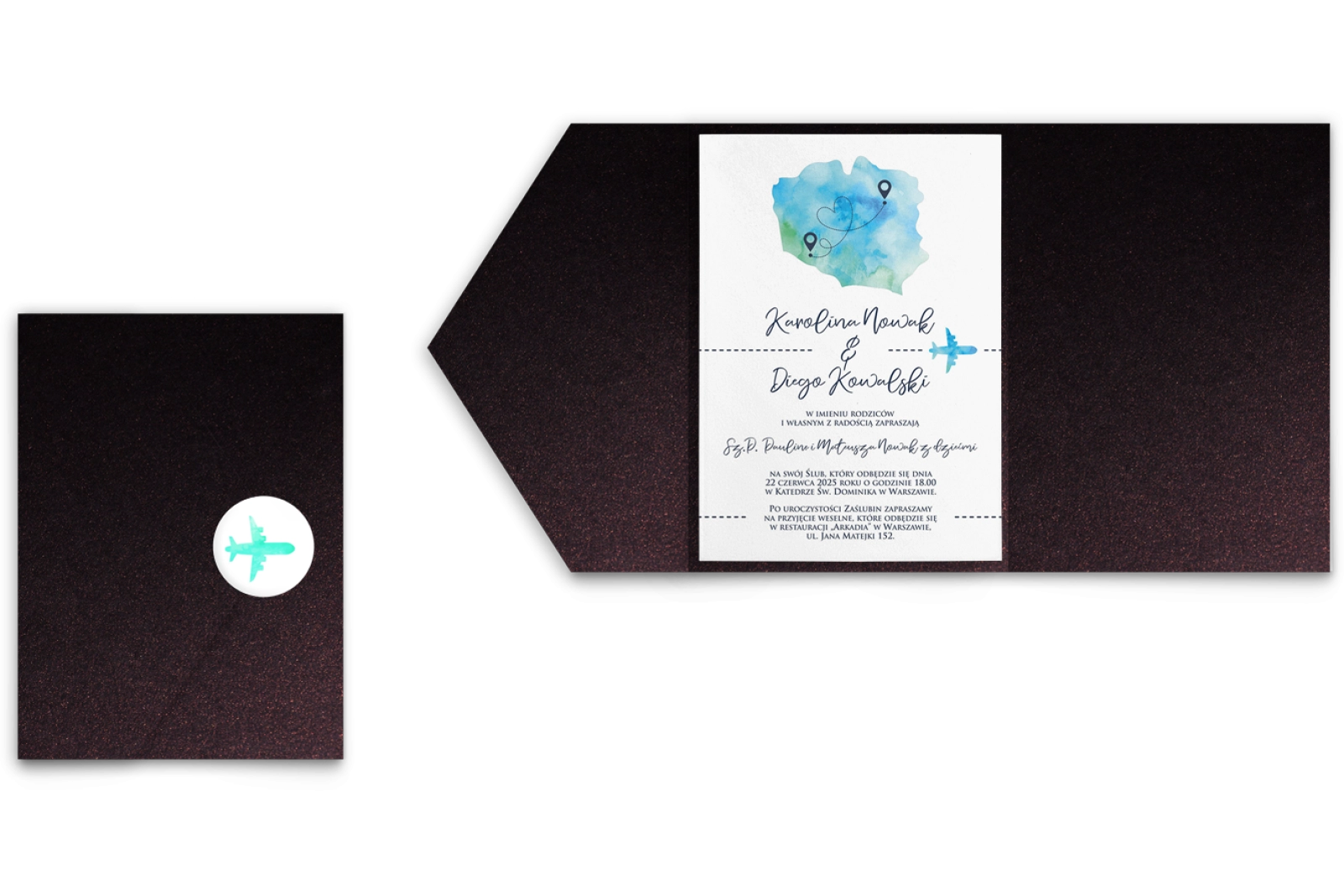 Zaproszenia ślubne w etui Mapa - motyw  3