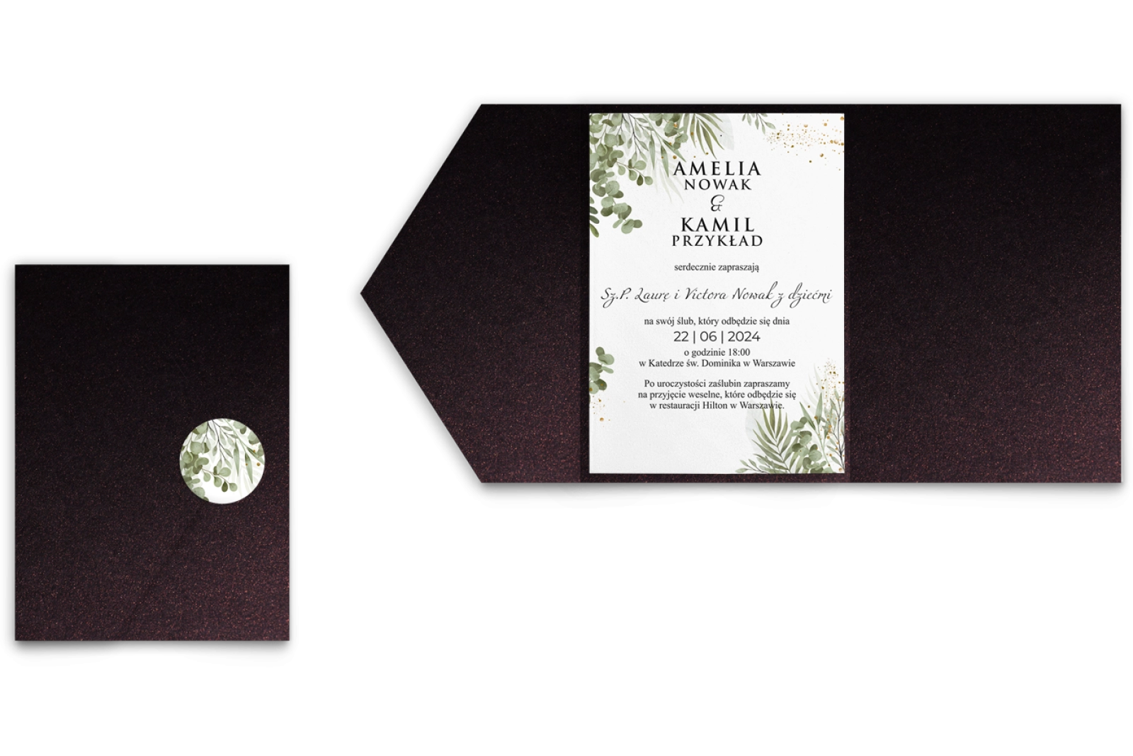Zaproszenia ślubne w Etui Leaves - Motyw 2