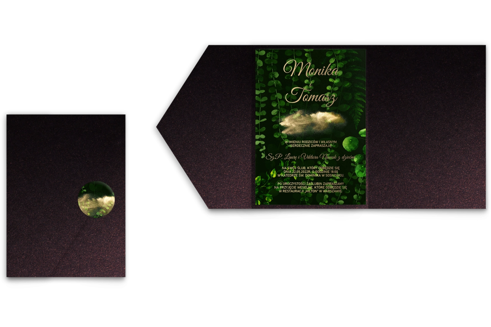 Zaproszenia ślubne w etui Greenery - motyw 3