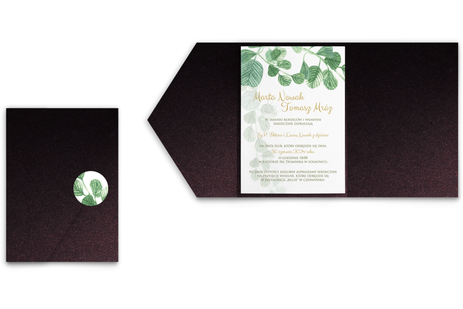 Zaproszenia ślubne w etui Liscie- motyw 6