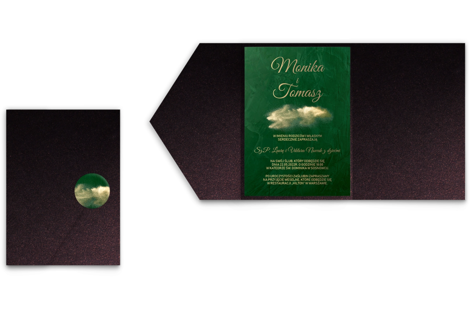 Zaproszenia ślubne w etui Greenery - motyw 1