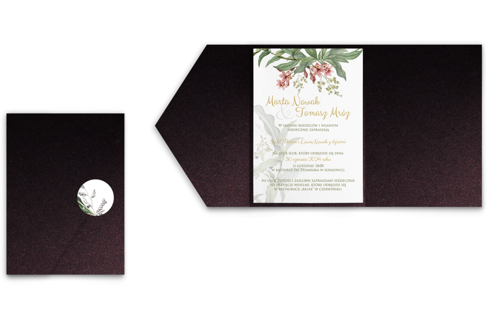 Zaproszenia ślubne w etui Liscie- motyw 2