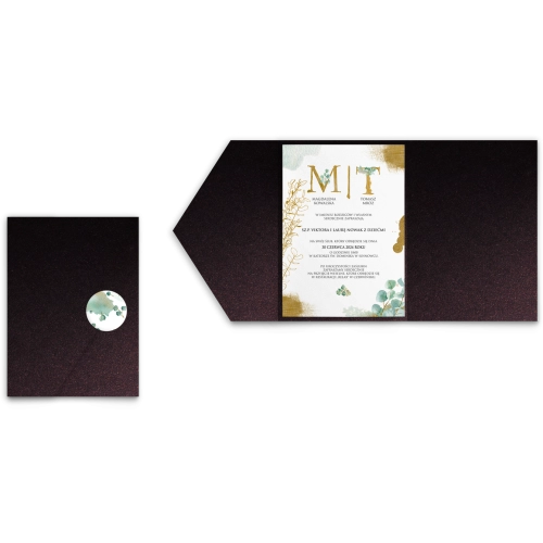 Zaproszenia ślubne w etui Golden Green - motyw 2