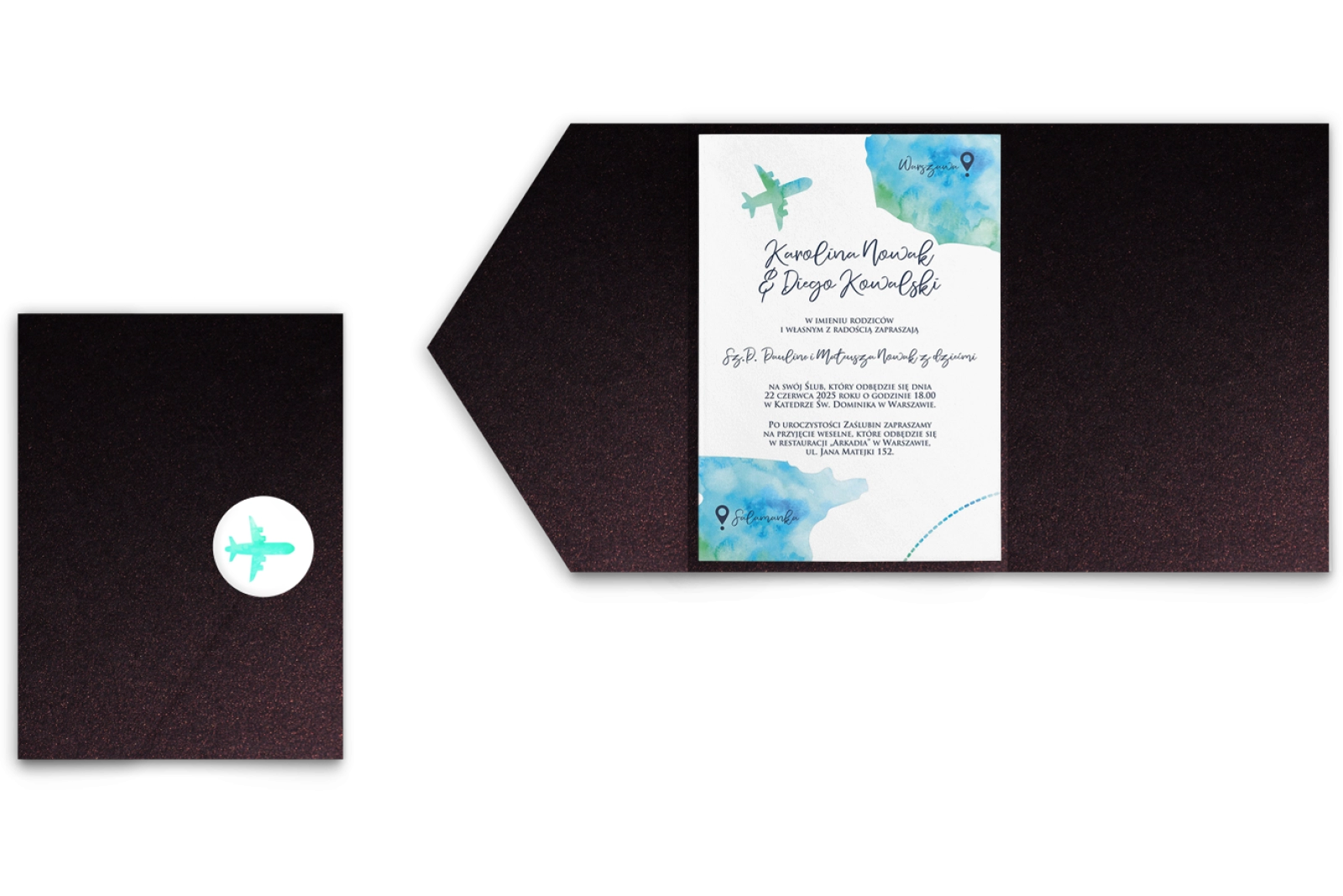 Zaproszenia ślubne w etui Mapa - motyw  2
