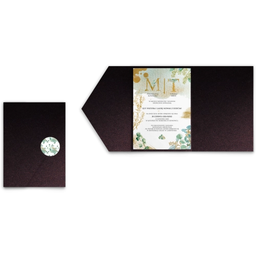 Zaproszenia ślubne w etui Golden Green - motyw 3