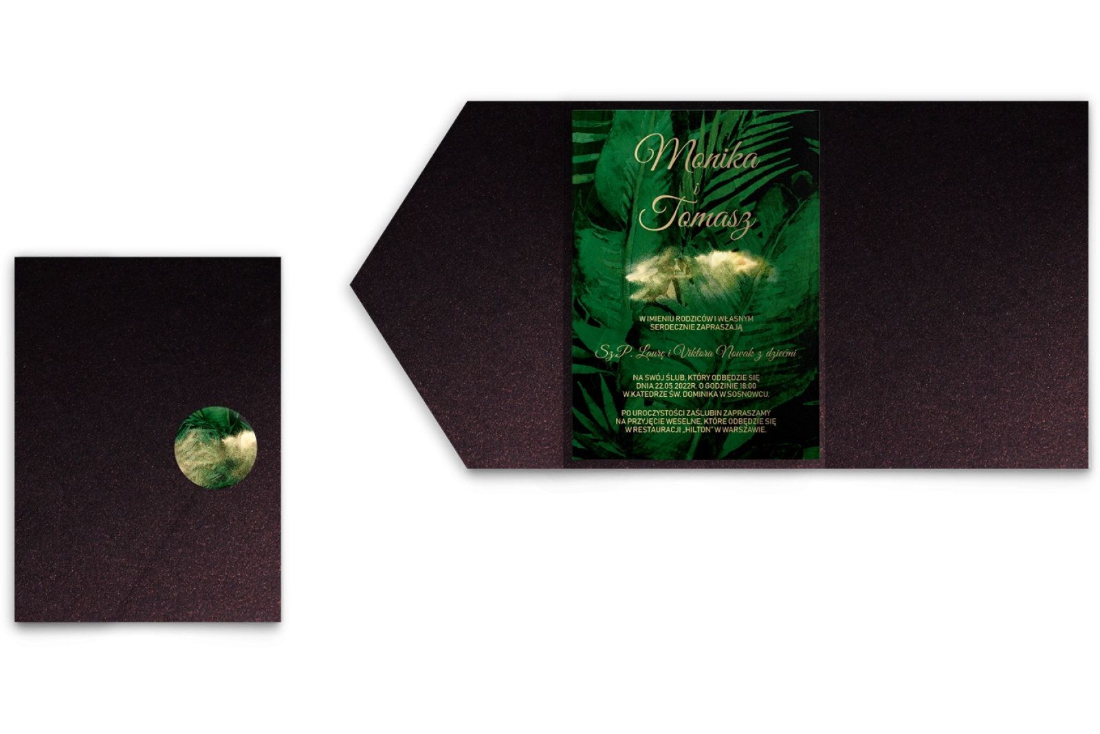 Zaproszenia ślubne w etui Greenery - motyw 2