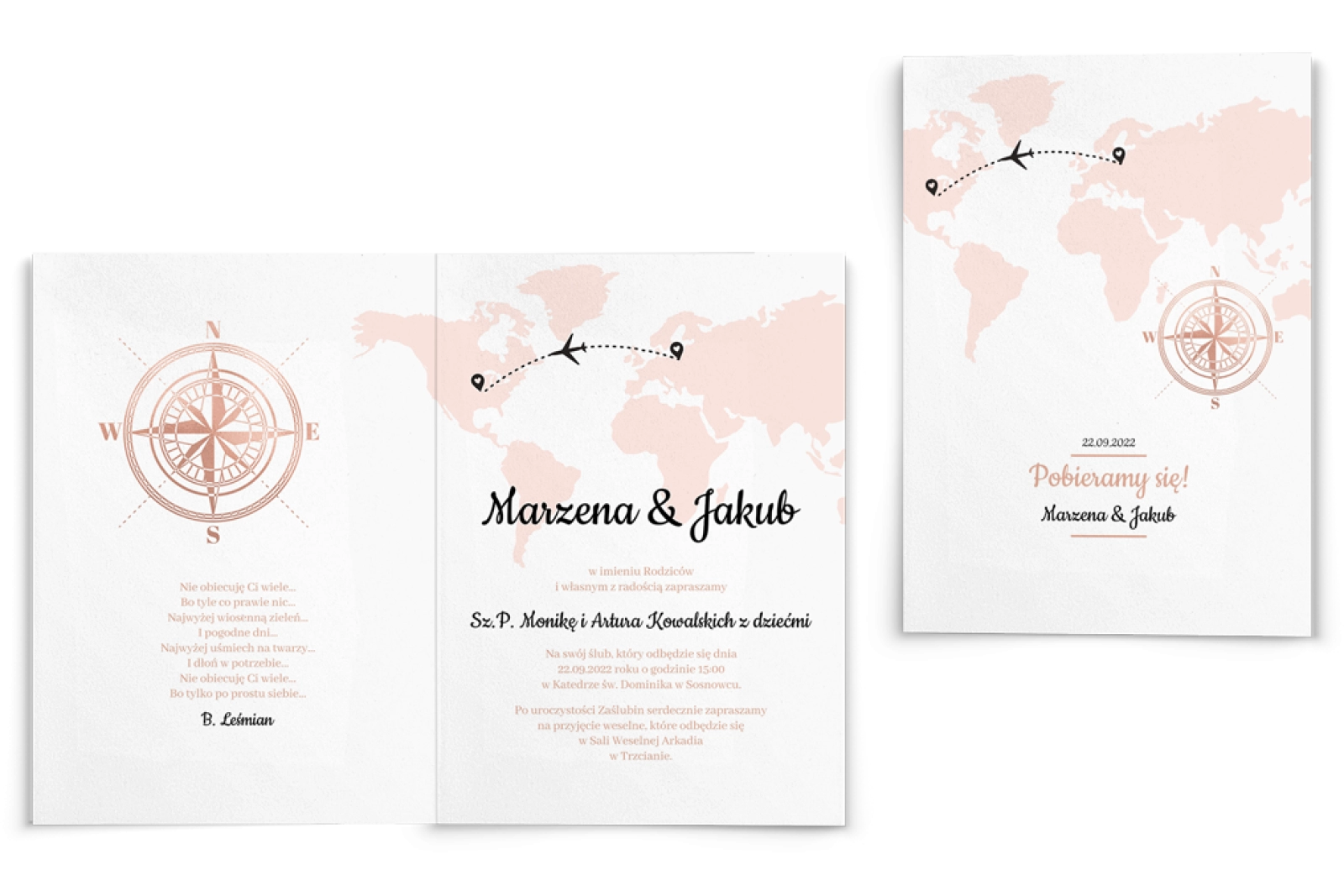 Zaproszenia ślubne Travels - Składane Motyw 1
