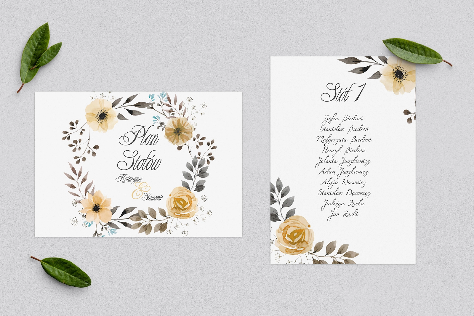 Plan Stołów - Karteczka Akwarelowe Wianki Motyw 4