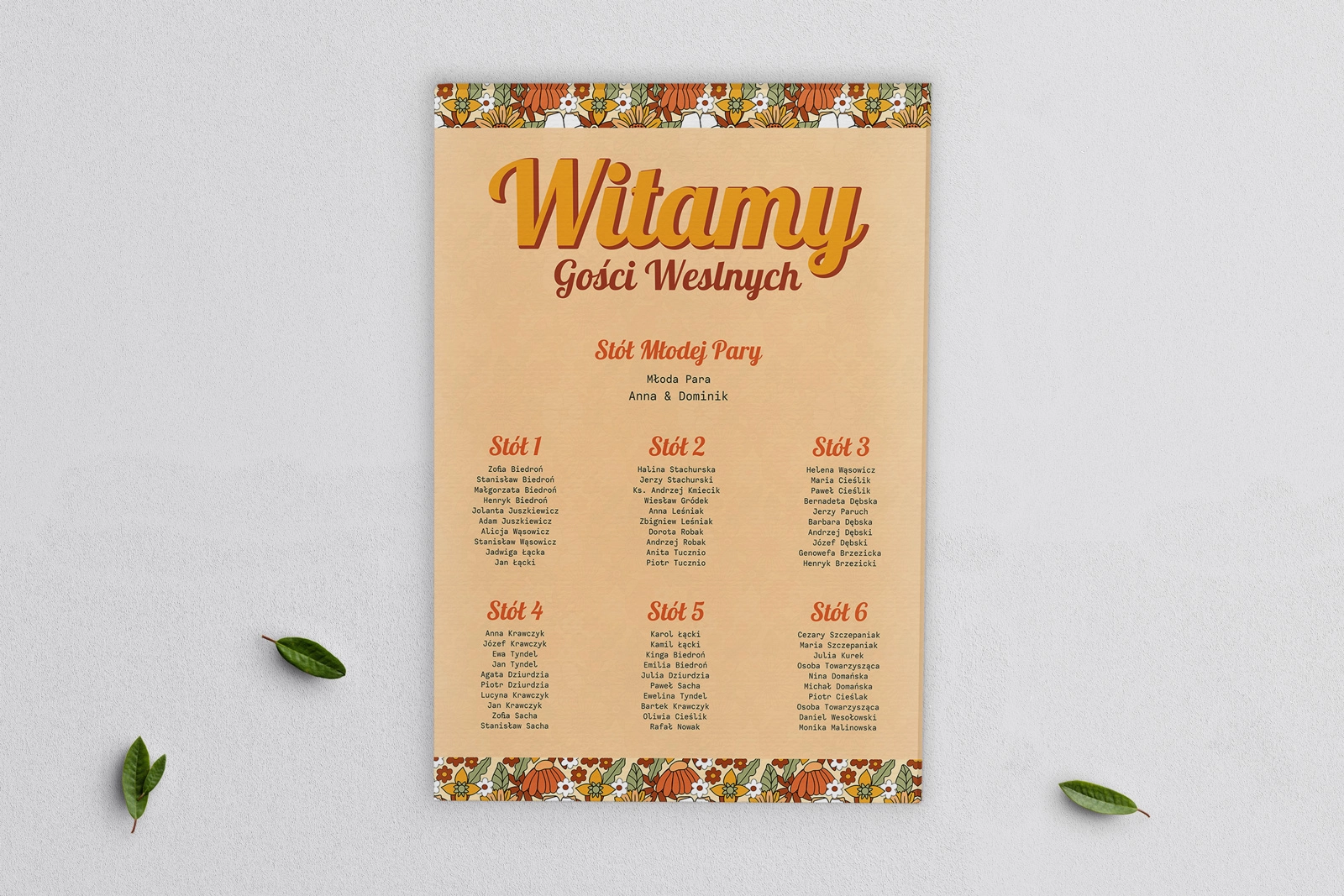 Plan stołów weselnych na płótnie Retro Style Motyw 1