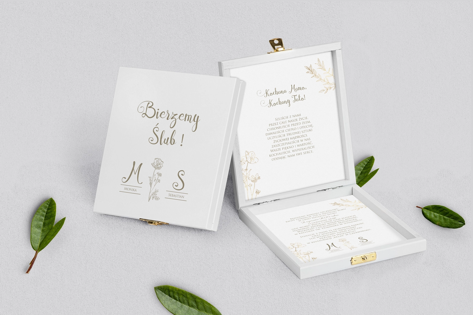 Zaproszenie dla Rodziców - białe Fiori Motyw 2