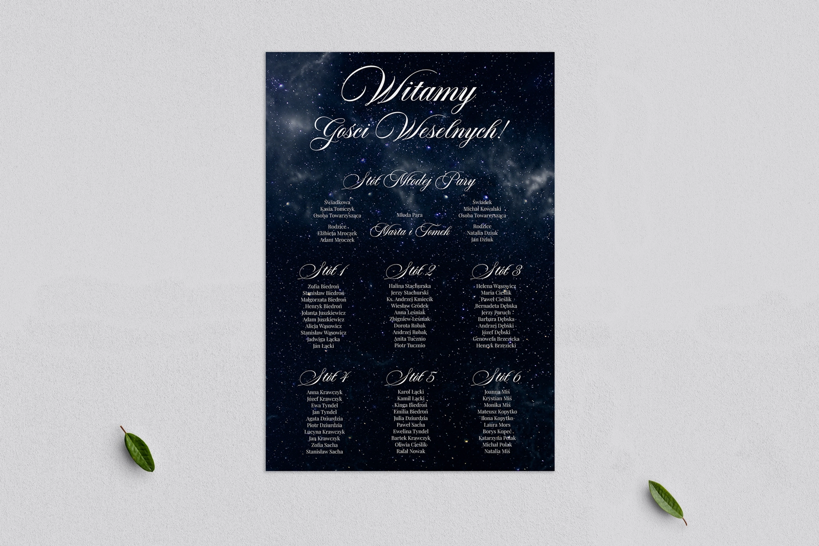 Plan stołów weselnych Galaxy - Motyw 1