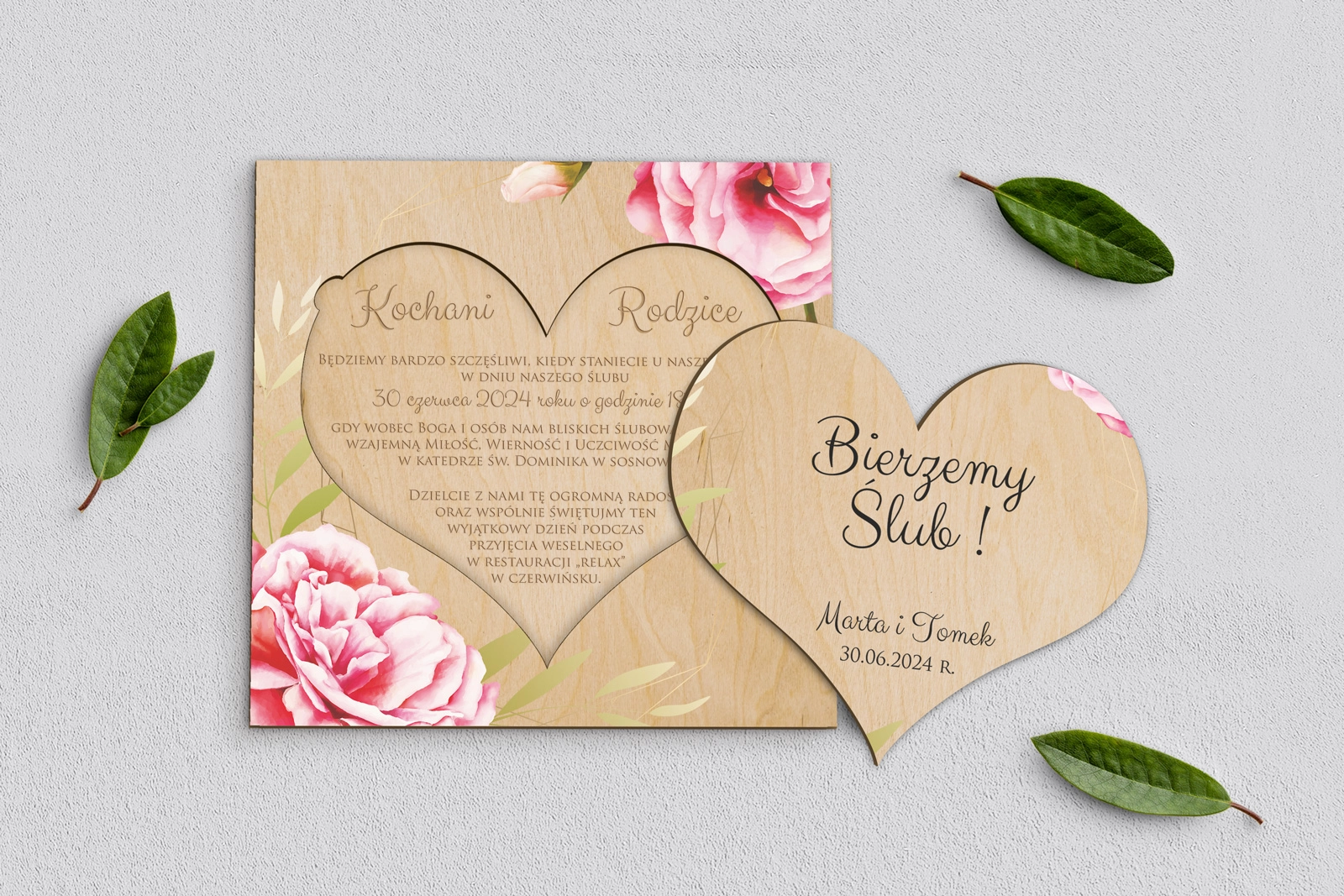 Drewniane Zaproszenie dla Rodziców - Flowers & Frame Motyw 5