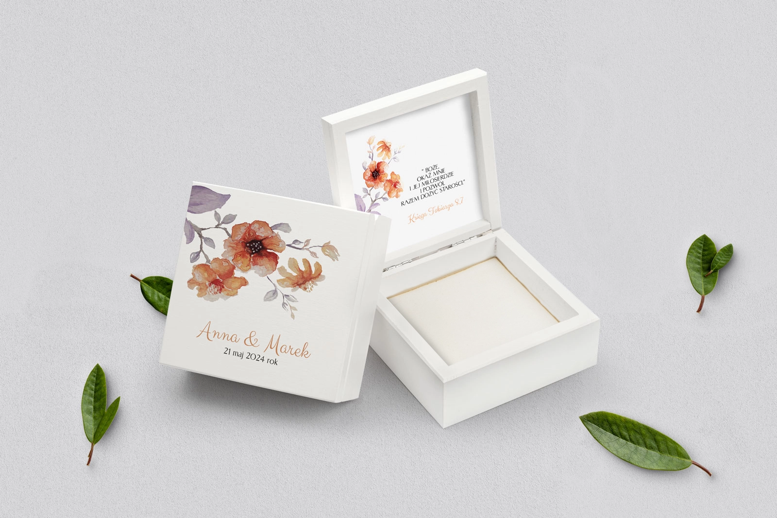 Pudełko na obrączki białe - Sweet Love Motyw 6