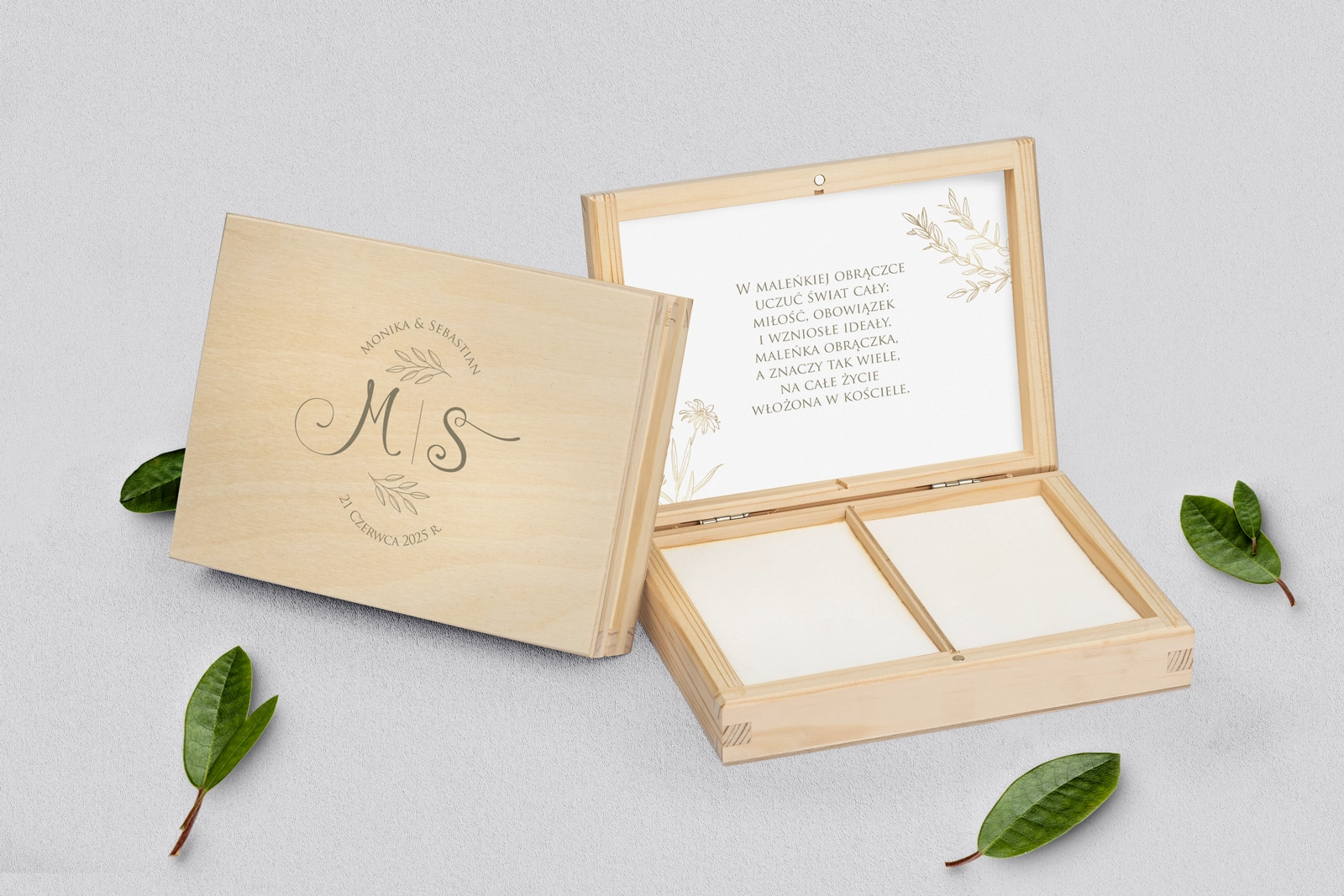 Pudełko na obrączki prostokątne naturalne - Fiori Motyw 1