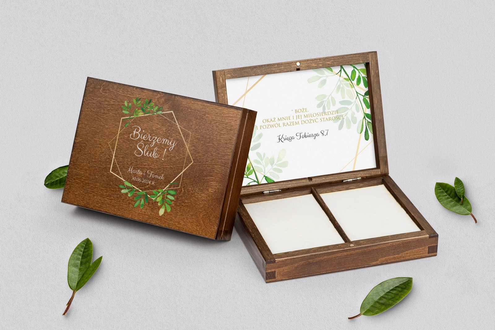 Pudełko na obrączki prostokątne brązowe - Flowers & Frame Motyw 3