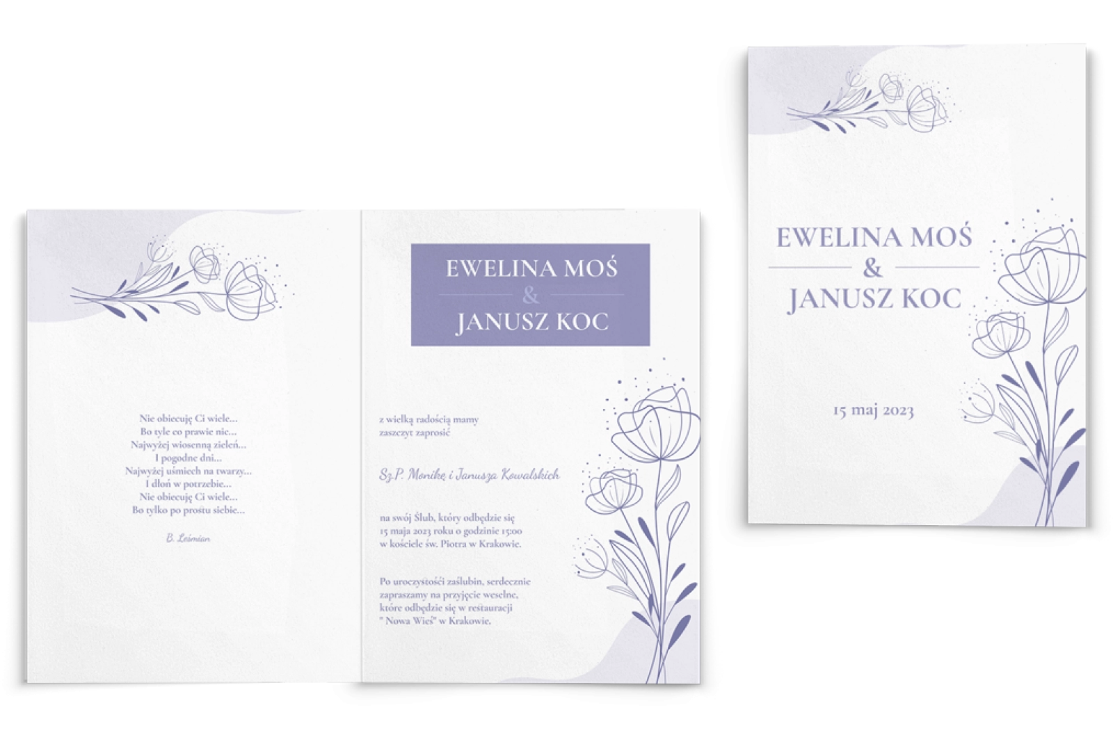 Zaproszenia ślubne Flores de campo - Składane Motyw 1