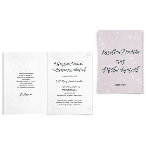 Zaproszenia ślubne Białe liście - Składane motyw 3