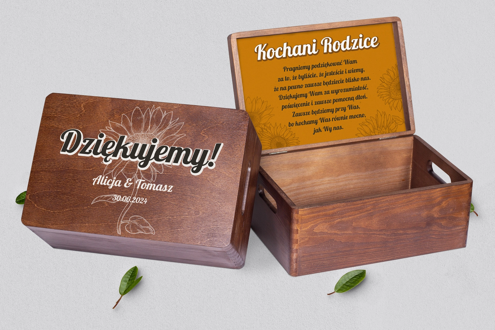 Skrzyneczka dla Rodziców - brązowa Sunflowers Motyw 3
