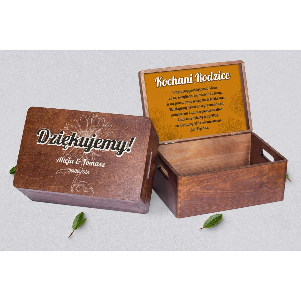 Skrzyneczka dla Rodziców - brązowa Sunflowers Motyw 3