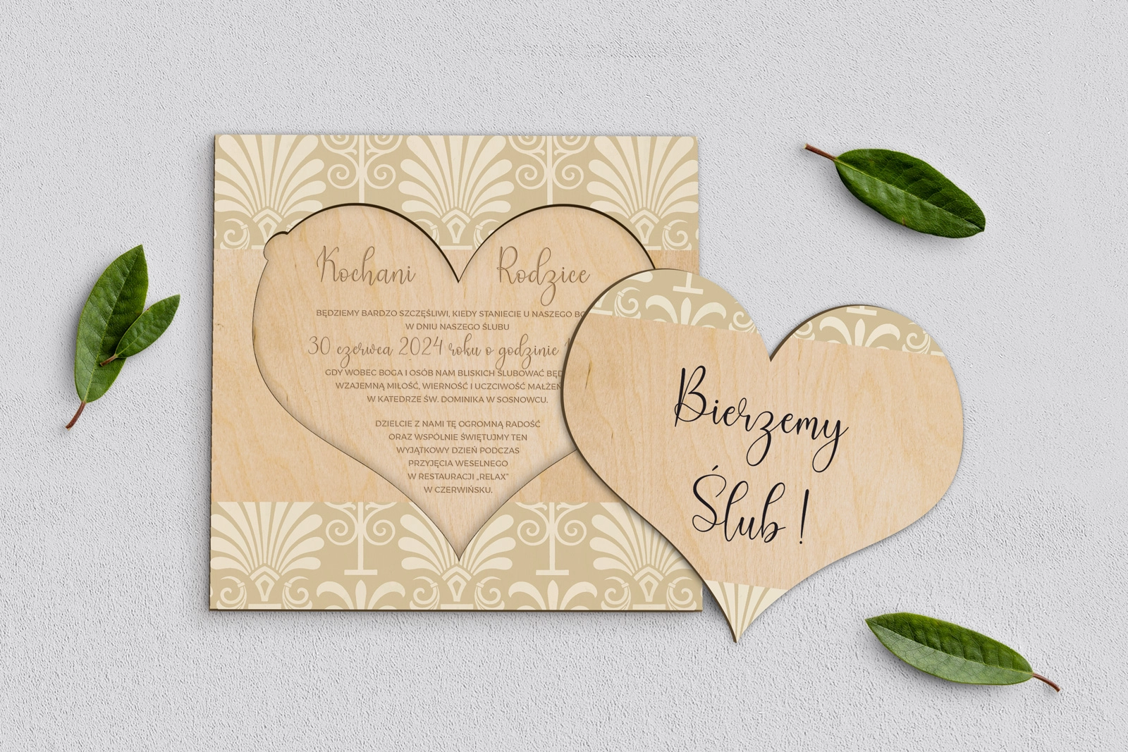 Drewniane Zaproszenie dla Rodziców - Vintage Motyw 1