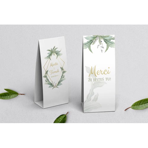 Podziękowanie Merci - Pudełeczko Liście Motyw 1