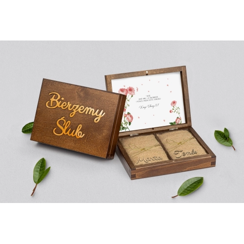 Pudełko na obrączki prostokątne brązowe - Biały Czas - Motyw 5