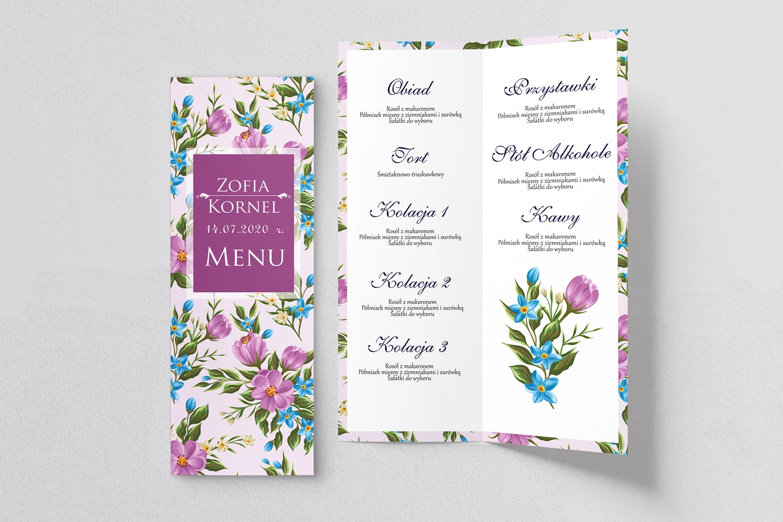 Menu Weselne Kwiatowe Pole Motyw 2