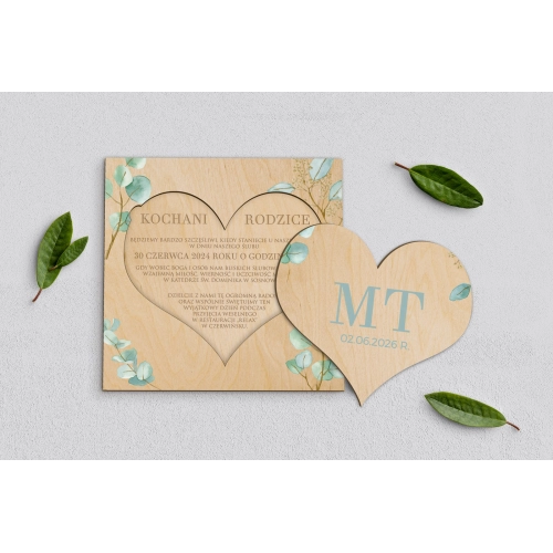 Drewniane Zaproszenie dla Rodziców - Eukaliptus Motyw 1