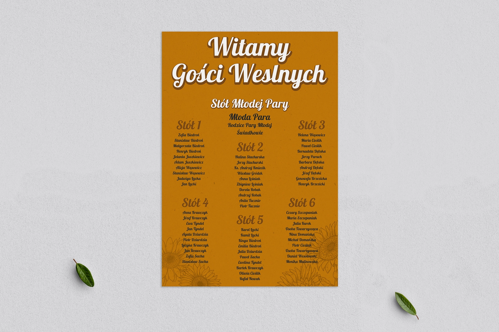 Plan stołów weselnych Sunflowers - Motyw 3