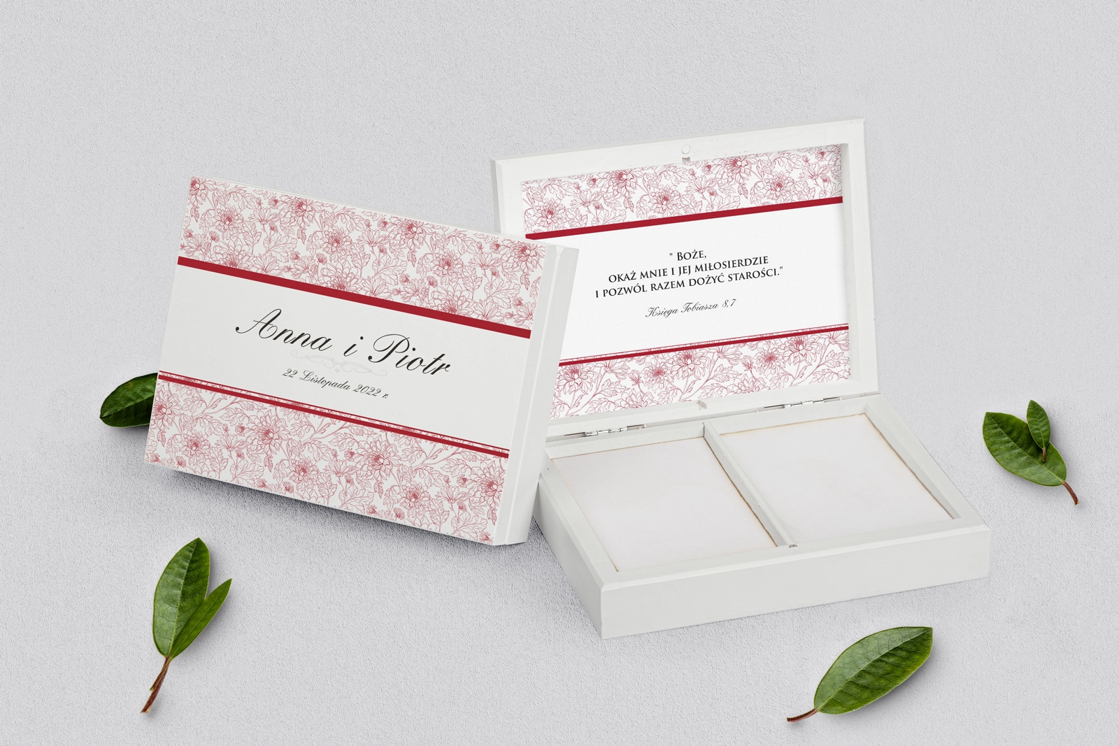 Pudełko na obrączki prostokątne białe - Ornaments Motyw 2