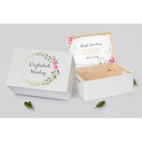 Koszyczek ratunkowy weselny biały - Flowers & Frame Motyw 4