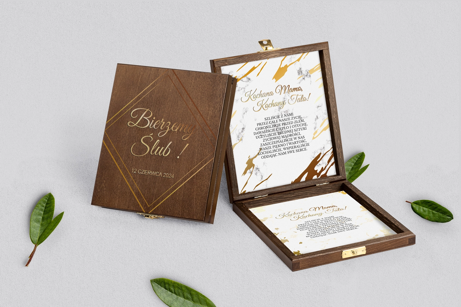 Zaproszenie dla Rodziców - brązowe Marmur&Złoto Motyw 5